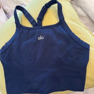 ALO Yoga Navy Blue Ribbed Crop Top